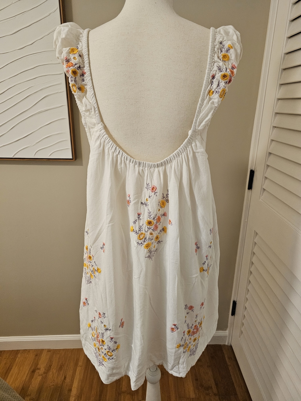 Free People White Mini Dress with Multicolor Floral Embroidery - Picture 9 of 12